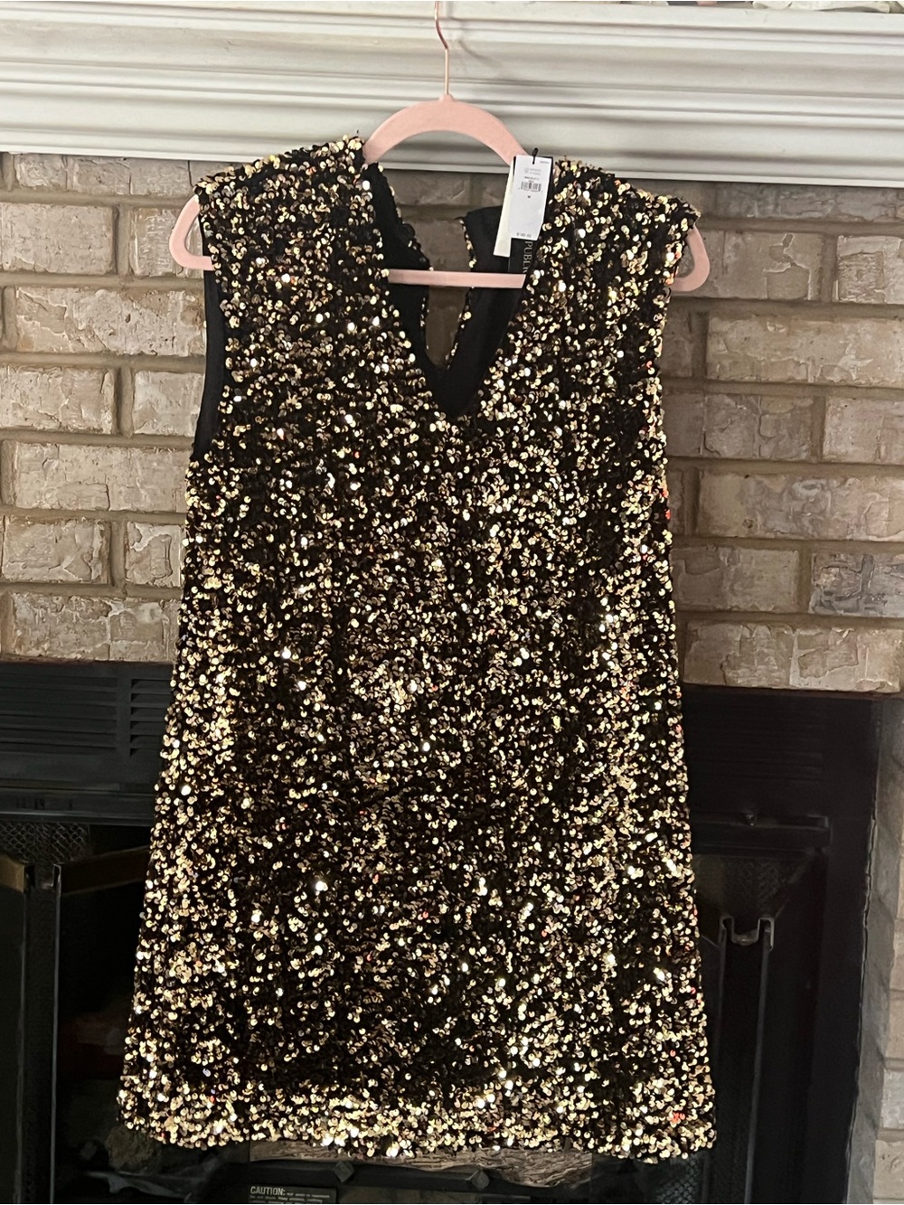 Banana Republic Black and Gold Sequin Sleeveless V-Neck Mini Dress